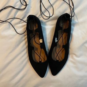 Black Kady Pointed Toe Lace Up Ballet Flats 8.5